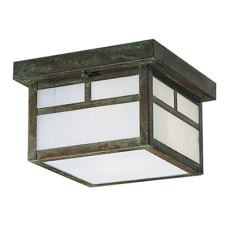 Arroyo Craftsman 8" Mission Flush Ceiling Mount With T-Bar Overlay, Rustic Brown, Tan Glass MCM-8TTN-RB
